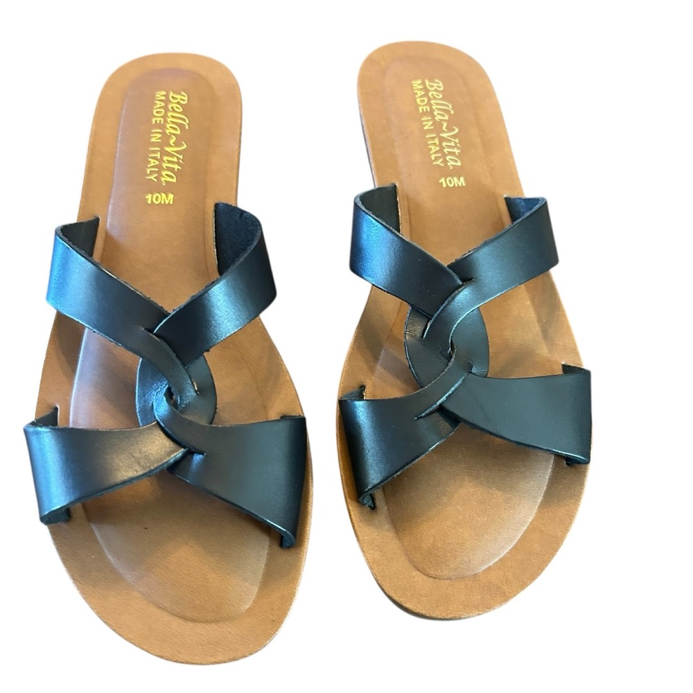 Bella Vita Dov-Italy Slide Sandal Black Leather Minimalist Casual NEW Size 10 - Picture 2 of 10